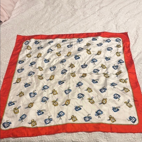 CHANEL Accessories - Vintage Chanel Red and White perfume bottle Patterned Scarf